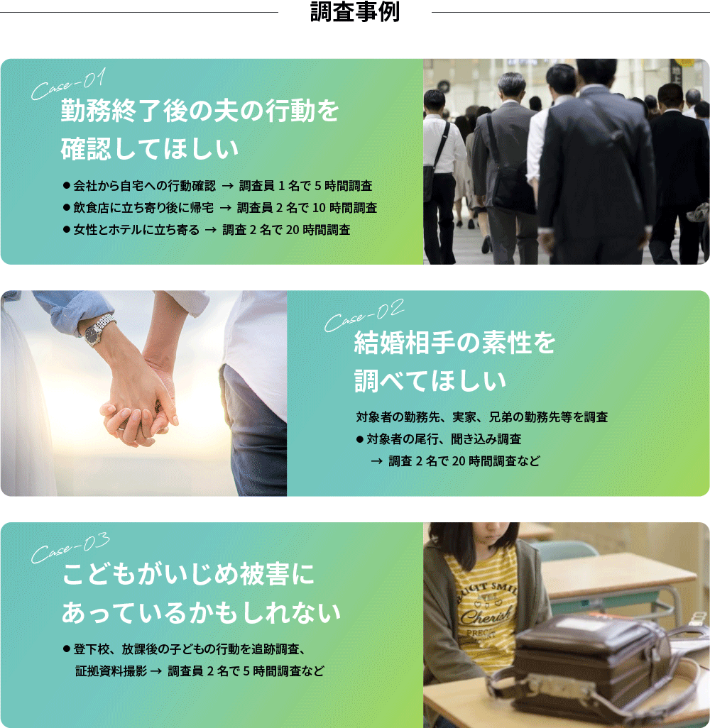 浮気調査事例・素行調査事例